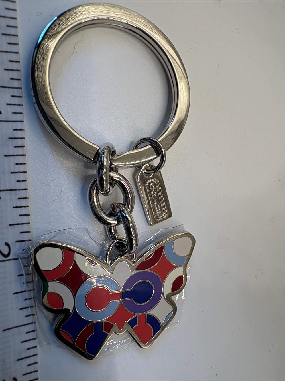 Coach Multicolor Enamel Butterfly Keyring - Red, Blue, Purple, Cream